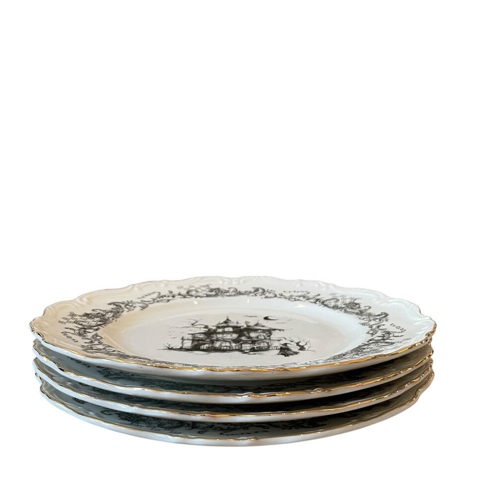 Monterey Bay Halloween Haunted House Dinner Plates 11in Porcelain Spooky NEW - Picture 4 of 15